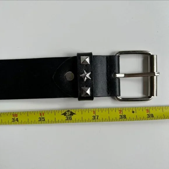 Y2K 2000s star pyramid studded black and silver grunge emo belt - Picture 7 of 8